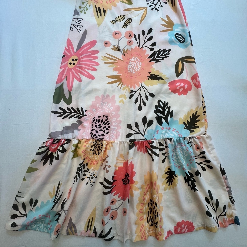 Floral Bohemian Square Neck‎ Puff Sleeve Tiered Ruffled Hem Maxi Dress Size M - Picture 11 of 16